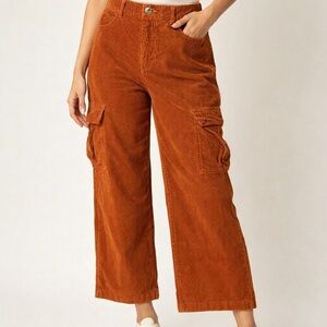 RSQ Corduroy Cargo Pants Womens 27 Rust Orange Wide Leg Y2K Utility Pants